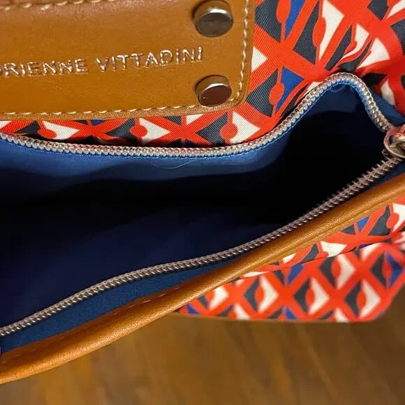 SALE!! Adrienne Vittadini crossbody bag geometric leather trim red white blue - Picture 3 of 10